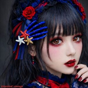 Gothic Lolita Sailor Starfish Skeleton Hand Hair Clip 4th of July Red White Blue